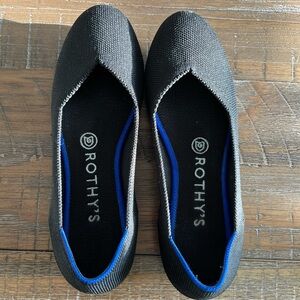 Rothy's Elegant Black Flats with Blue Trim